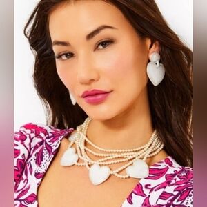 Lilly Pulitzer Le Le Elegant Pearl Heart Necklace & Earrings Set